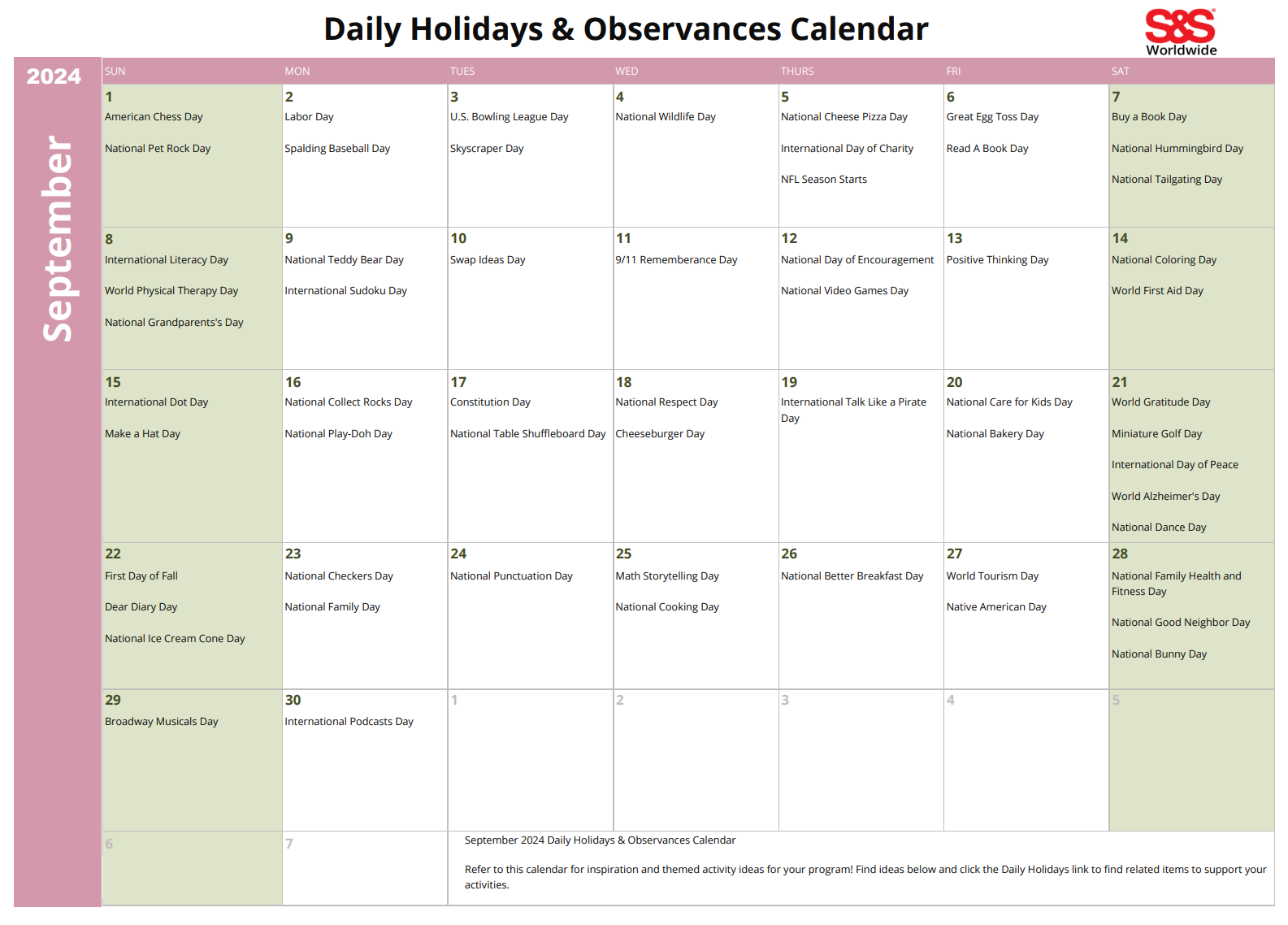 S S Daily Holidays Calendar S s daily holidays calendar